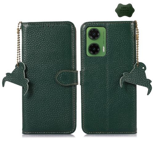 

For Motorola Moto G35 Genuine Leather Litchi Texture RFID Leather Phone Case(Green)