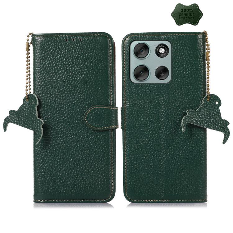 

For Motorola Moto G56 5G Genuine Leather Litchi Texture RFID Leather Phone Case(Green)