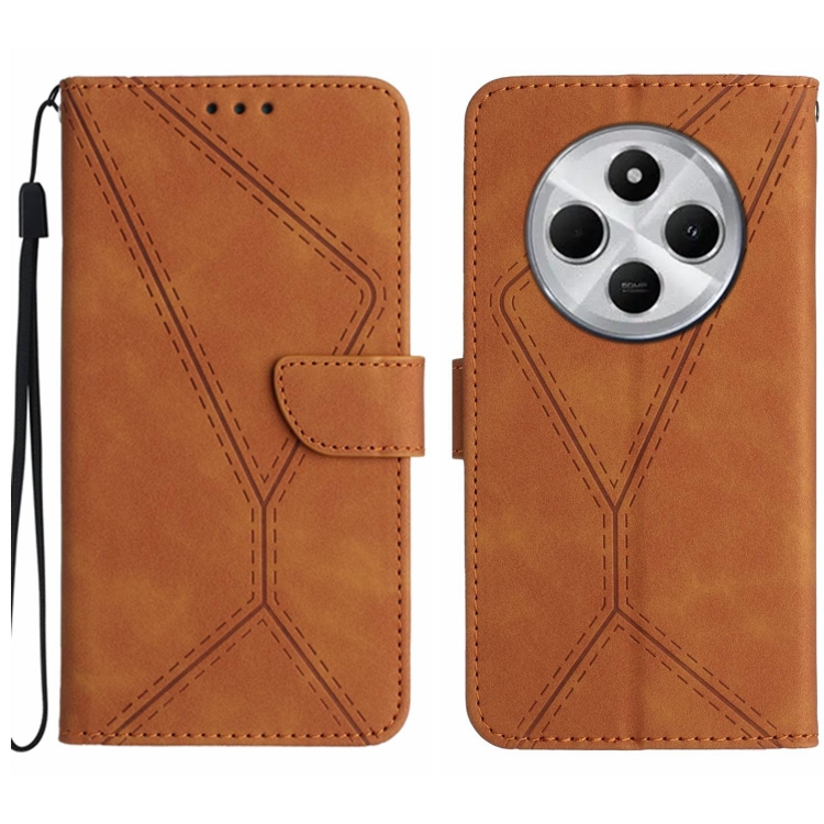 

For Redmi 14C 4G Stitching Embossed Leather Phone Case(Brown)