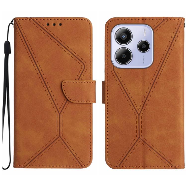 

For Redmi Note 14 4G 163.25mm Stitching Embossed Leather Phone Case(Brown)