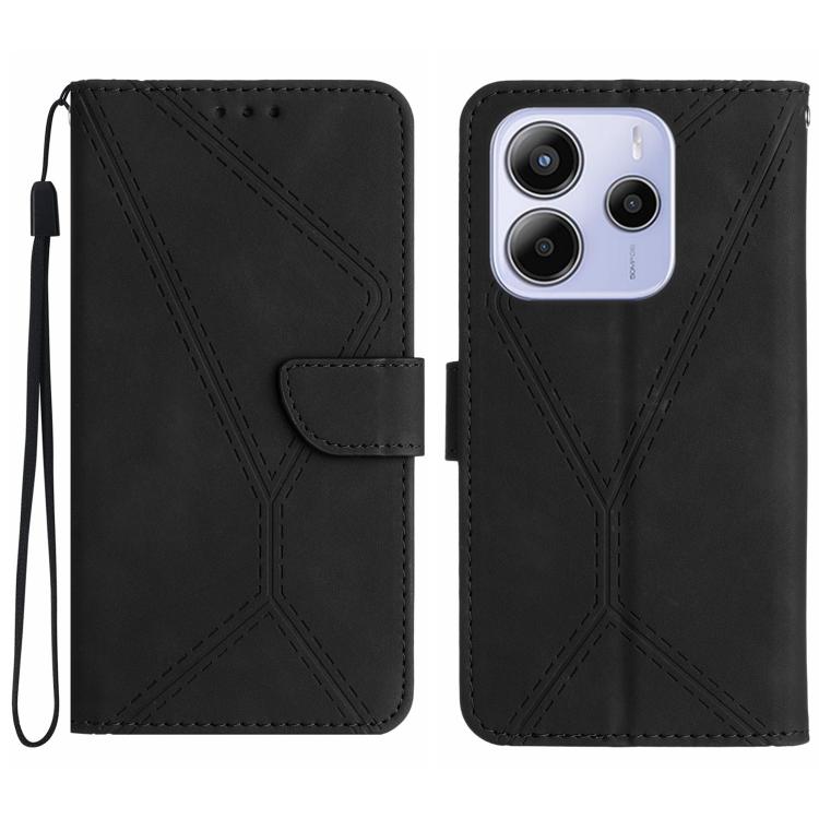 

For Redmi Note 14 4G 163.25mm Stitching Embossed Leather Phone Case(Black)