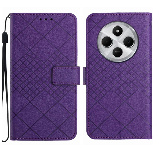 

For Redmi 14C 4G Rhombic Grid Texture Leather Phone Case(Purple)