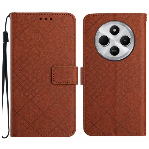 

For Redmi 14C 4G Rhombic Grid Texture Leather Phone Case(Brown)