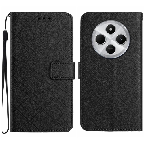 

For Redmi 14C 4G Rhombic Grid Texture Leather Phone Case(Black)