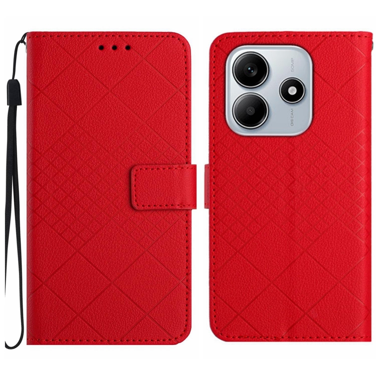 

For Redmi Note 14 5G Rhombic Grid Texture Leather Phone Case(Red)