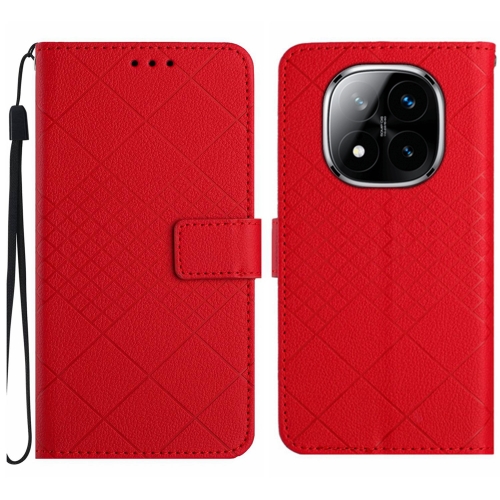 

For Redmi Note 14 Pro+ 5G Rhombic Grid Texture Leather Phone Case(Red)