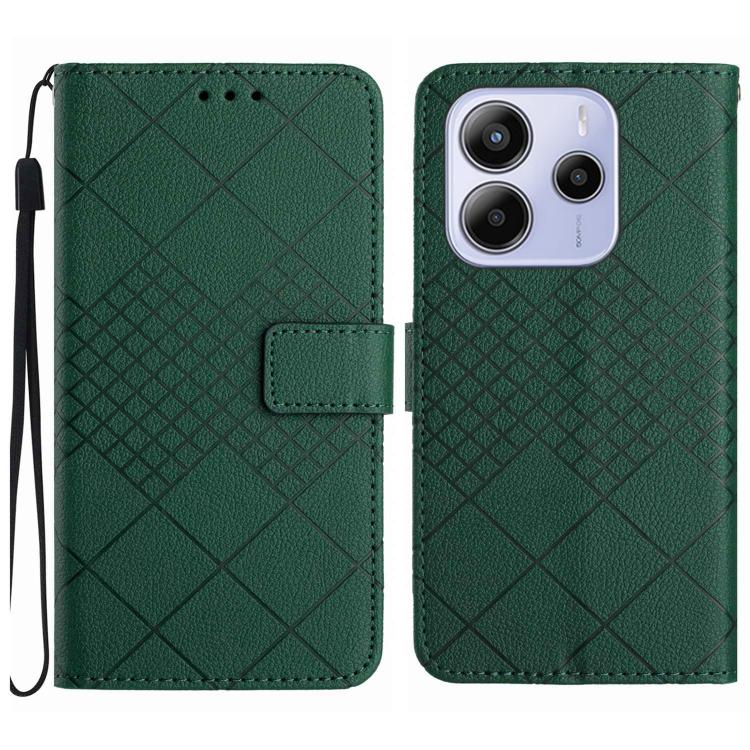 

For Redmi Note 14 4G 163.25mm Rhombic Grid Texture Leather Phone Case(Green)