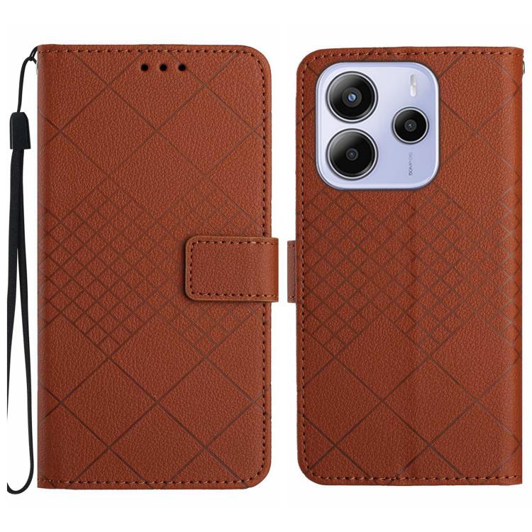 

For Redmi Note 14 4G 163.25mm Rhombic Grid Texture Leather Phone Case(Brown)