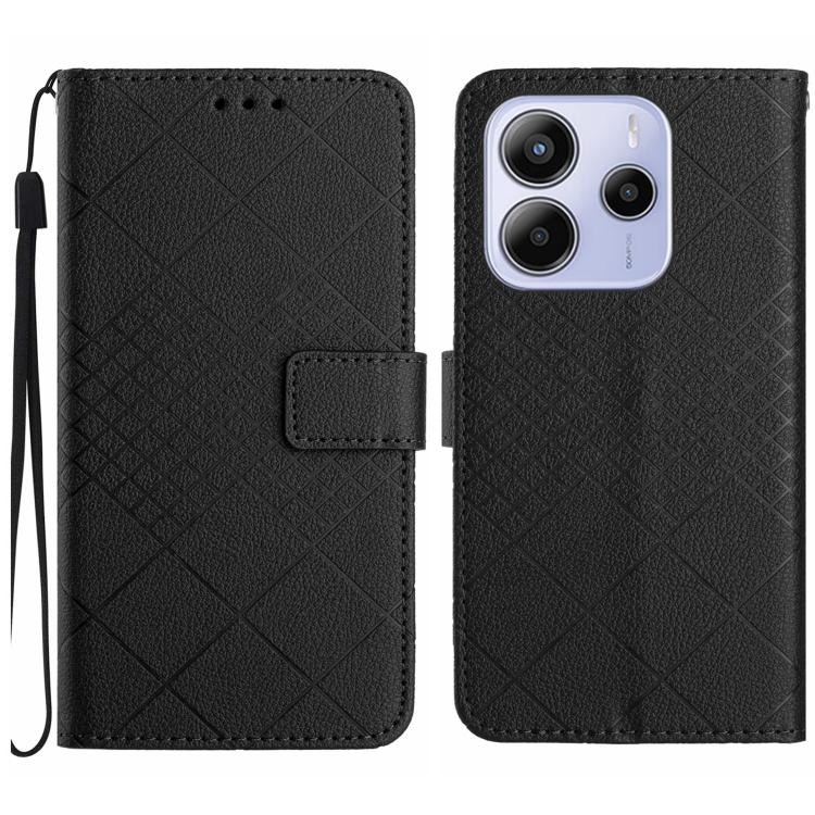 

For Redmi Note 14 4G 163.25mm Rhombic Grid Texture Leather Phone Case(Black)