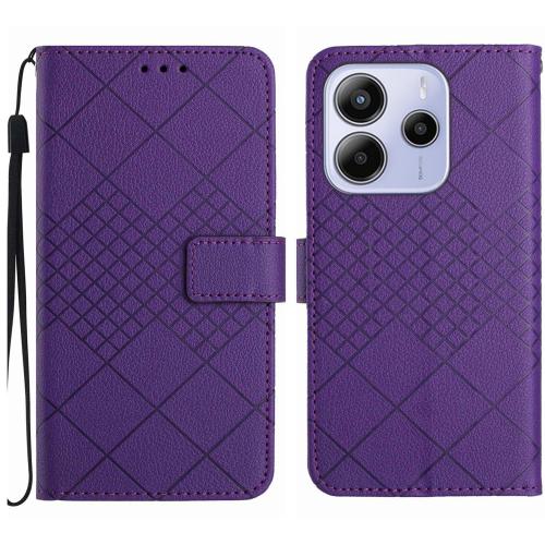 

For Redmi Note 14 4G 164.84mm EU Version Rhombic Grid Texture Leather Phone Case(Purple)