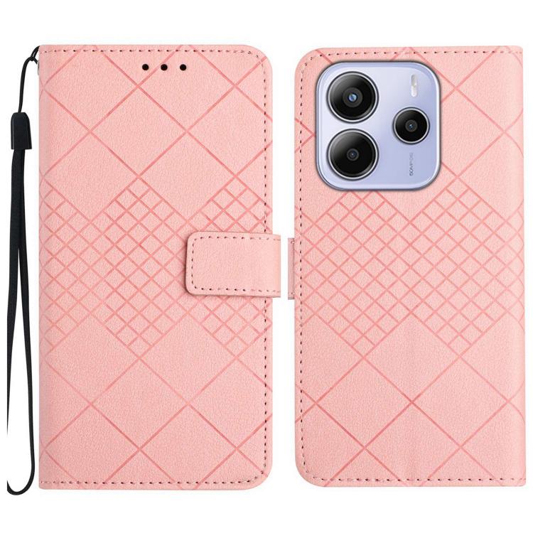

For Redmi Note 14 4G 164.84mm EU Version Rhombic Grid Texture Leather Phone Case(Pink)