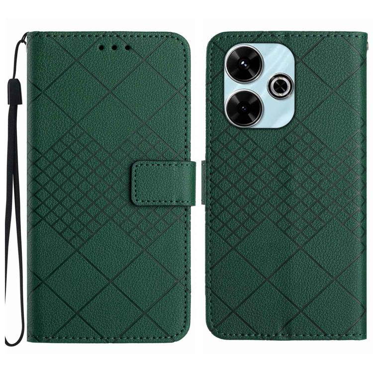 

For Redmi 13x Rhombic Grid Texture Leather Phone Case(Green)