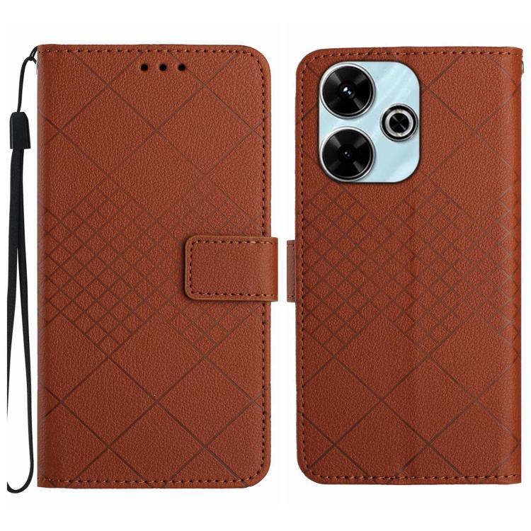 

For Redmi 13x Rhombic Grid Texture Leather Phone Case(Brown)
