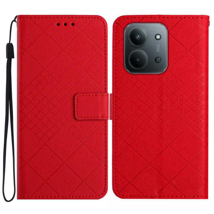 

For Redmi 15C 5G / 4G EU 173mm Rhombic Grid Texture Leather Phone Case(Red)
