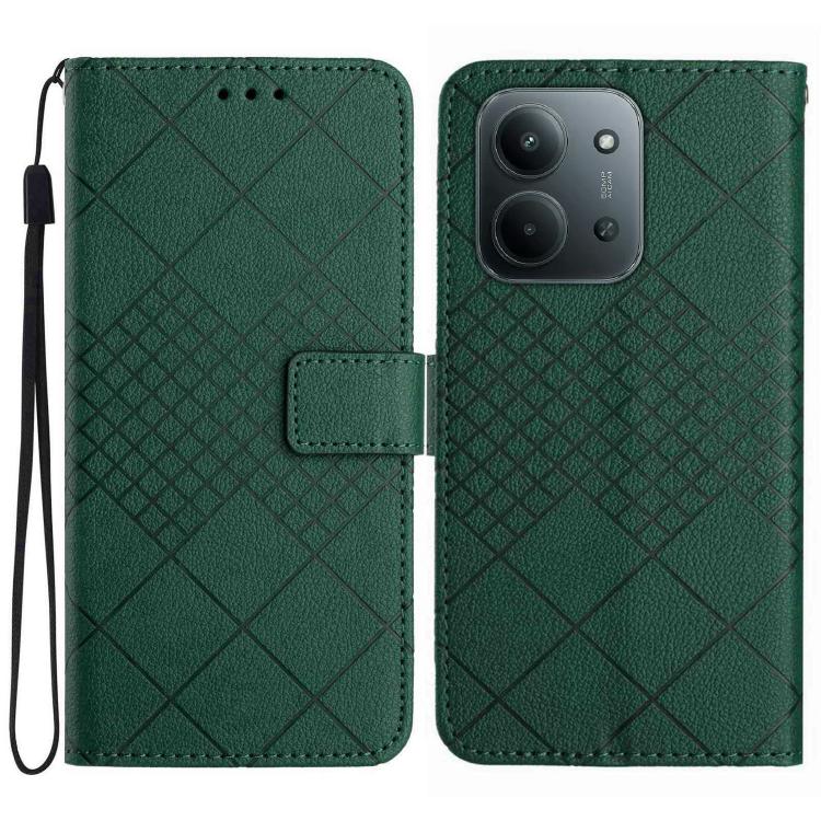

For Redmi 15C 5G / 4G EU 173mm Rhombic Grid Texture Leather Phone Case(Green)