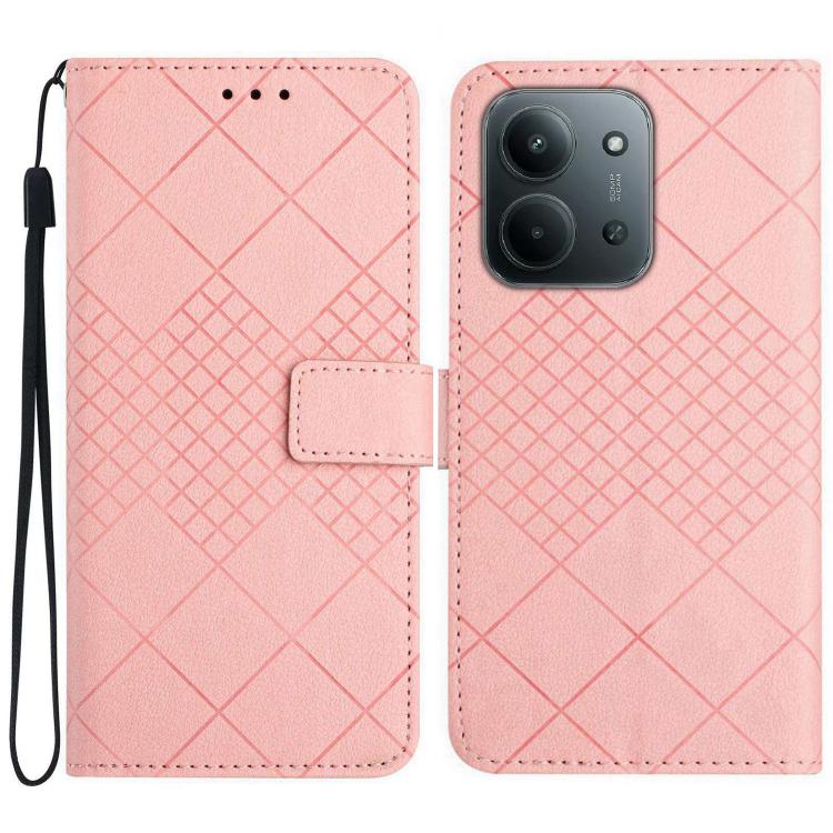 

For Redmi 15C 5G / 4G EU 173mm Rhombic Grid Texture Leather Phone Case(Pink)