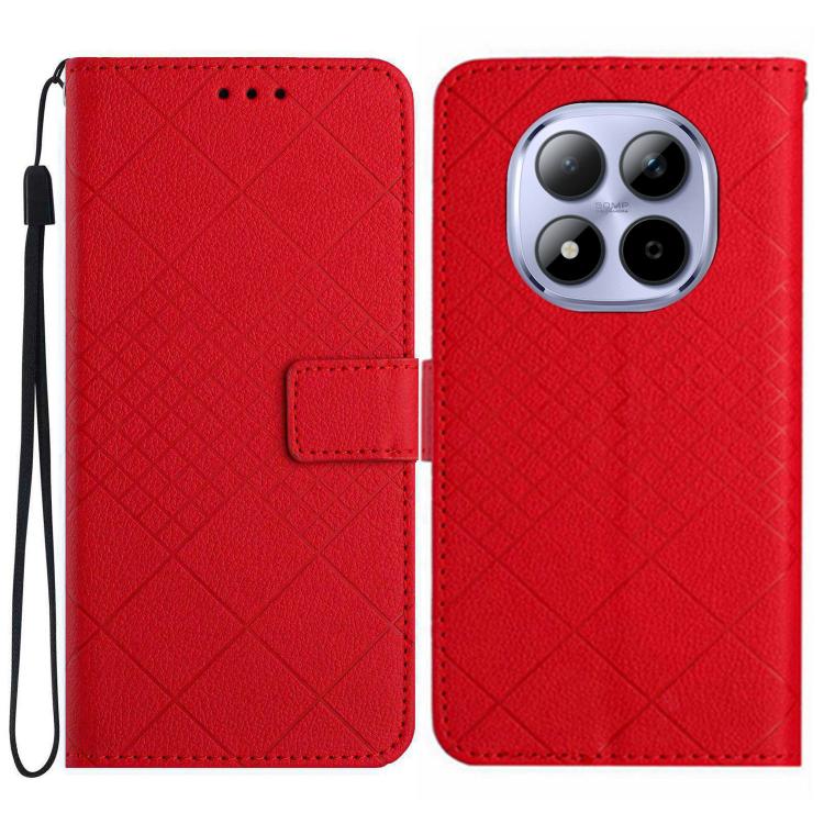 

For Redmi Note 15 Pro+ 5G Global 163.3mm Rhombic Grid Texture Leather Phone Case(Red)