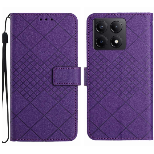 

For Xiaomi 14T Pro 5G Global Rhombic Grid Texture Leather Phone Case(Purple)