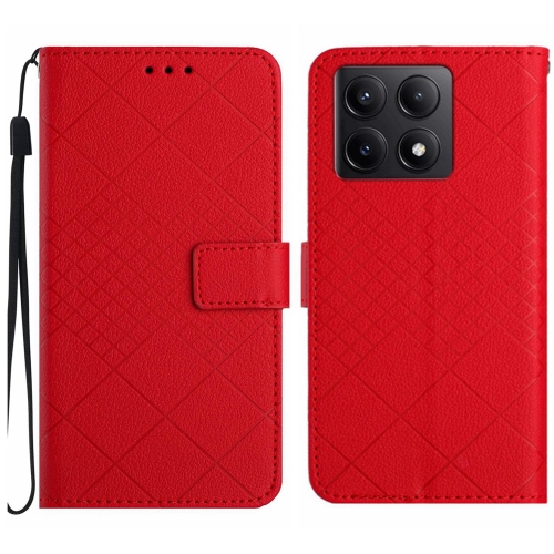 

For Xiaomi 14T Pro 5G Global Rhombic Grid Texture Leather Phone Case(Red)