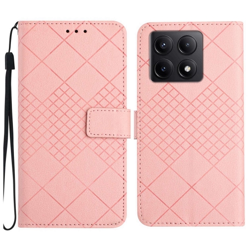 

For Xiaomi 14T 5G Global Rhombic Grid Texture Leather Phone Case(Pink)