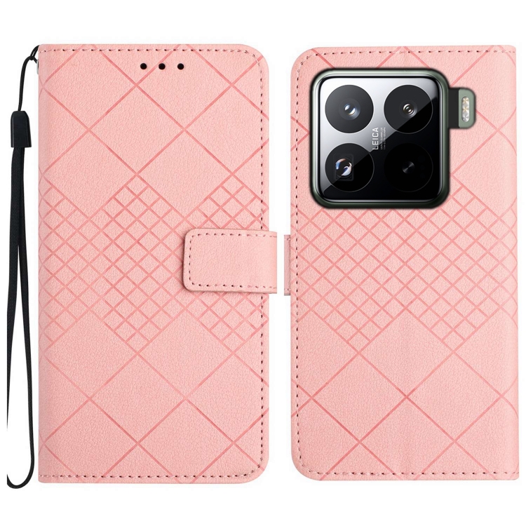 

For Xiaomi 15 Rhombic Grid Texture Leather Phone Case(Pink)