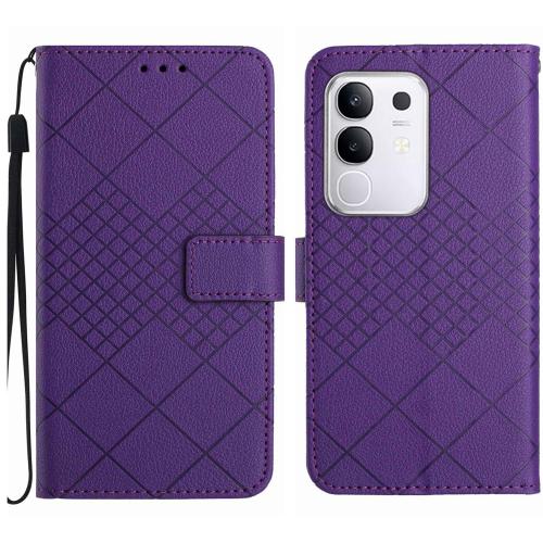 

For Xiaomi 15 Ultra Rhombic Grid Texture Leather Phone Case(Purple)