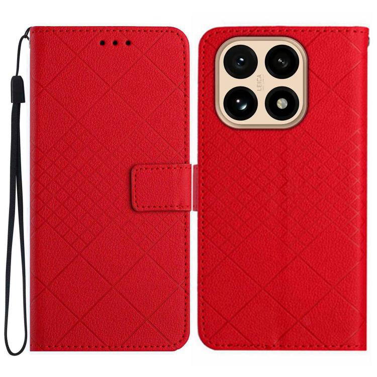 

For Xiaomi 15T Rhombic Grid Texture Leather Phone Case(Red)