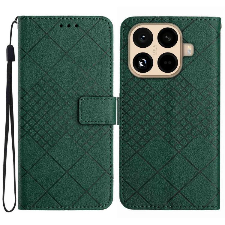 

For Xiaomi 15T Pro Rhombic Grid Texture Leather Phone Case(Green)
