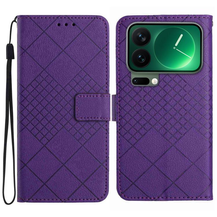 

For Xiaomi 17 Pro Max Rhombic Grid Texture Leather Phone Case(Purple)