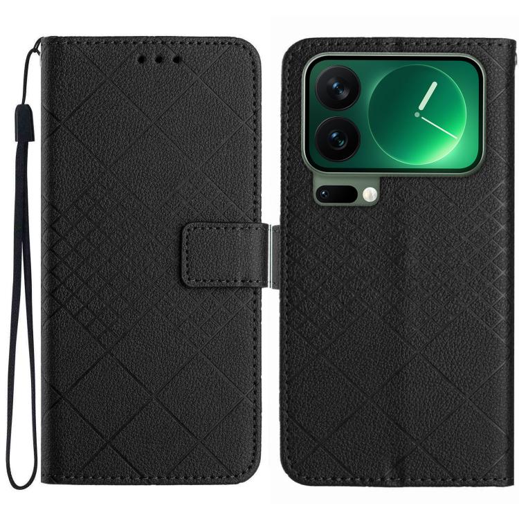 

For Xiaomi 17 Pro Max Rhombic Grid Texture Leather Phone Case(Black)