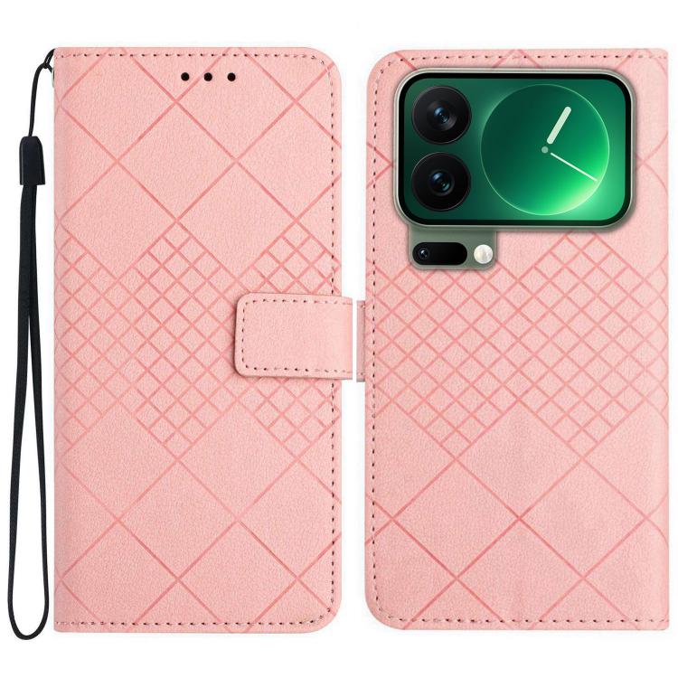 

For Xiaomi 17 Pro Rhombic Grid Texture Leather Phone Case(Pink)