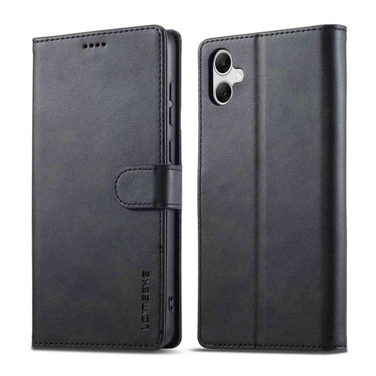 For Galaxy A08 5G/A08 4G LC.IMEEKE Calf Texture Leather Phone Case(Black)