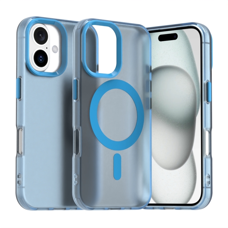 

For iPhone 16 Candy Magsafe PC Hybrid TPU Phone Case(Blue)