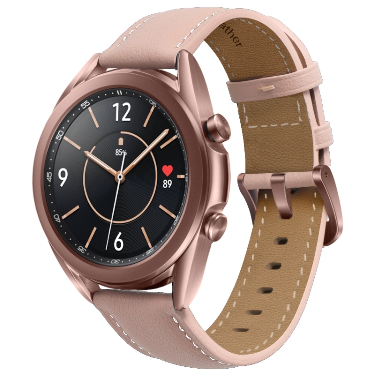 Para Samsung Galaxy Watch3 Band de reloj de hebilla plateada de cuero 41 mm  (rosa)