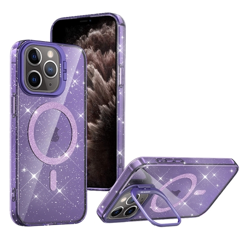 

For iPhone 11 Pro Max Shiny Shield MagSafe Lens Holder Phone Case(Purple)