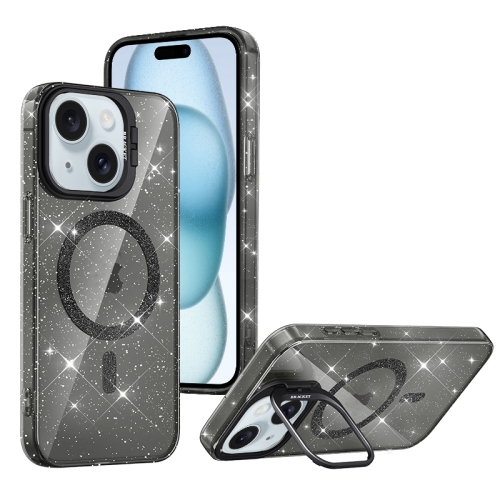 

For iPhone 15 Shiny Shield MagSafe Lens Holder Phone Case(Black)
