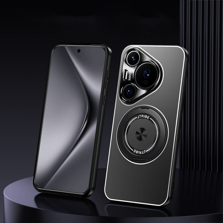 

For Huawei Pura 70 Ultra Rotating Holder Frosted Metal Phone Case(Black)