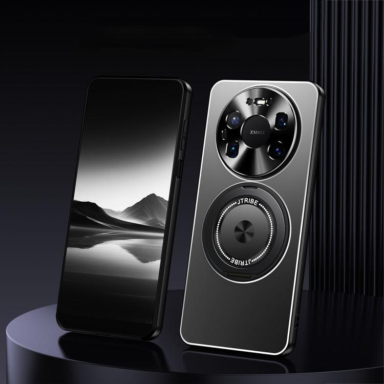 

For Huawei Mate 80 Pro Max Rotating Holder Frosted Metal Phone Case(Black)