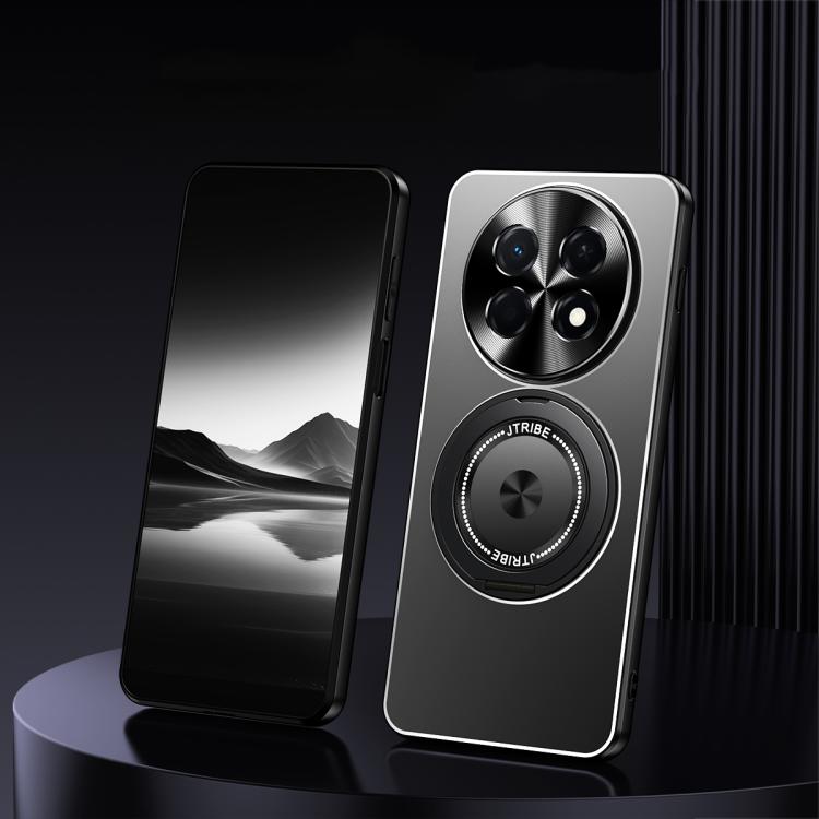 

For Huawei Enjoy 90 Pro Max 5G Rotating Holder Frosted Metal Phone Case(Black)