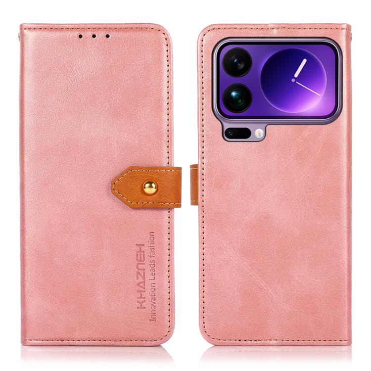 

For Xiaomi 17 Pro Max KHAZNEH Cowhide Texture Flip Leather Phone Case(Rose Gold)