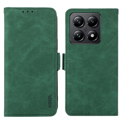 

For Xiaomi 14T ABEEL Frosted Magnetic RFID Leather Phone Case(Green)