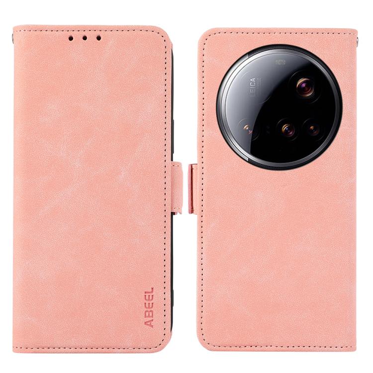 

For Xiaomi 15 Ultra ABEEL Frosted Magnetic RFID Leather Phone Case(Pink)