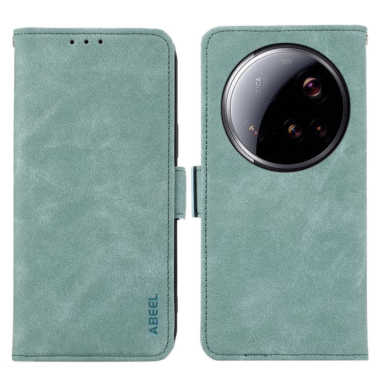 

For Xiaomi 15 Ultra ABEEL Frosted Magnetic RFID Leather Phone Case(Cyan)
