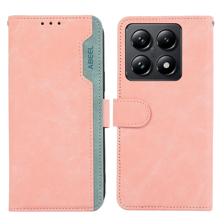 

For Xiaomi 14T ABEEL Color Block Magnetic RFID Leather Phone Case(Pink-Cyan)