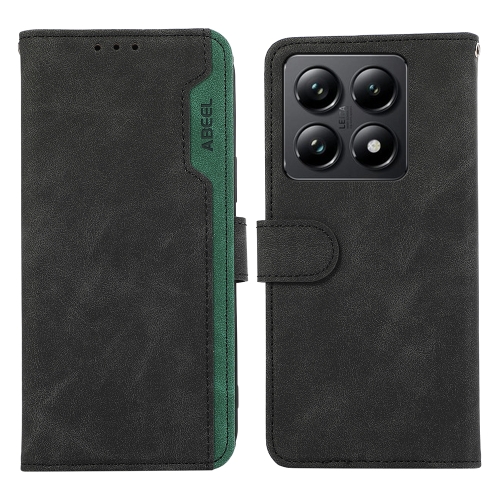 

For Xiaomi 14T ABEEL Color Block Magnetic RFID Leather Phone Case(Black-Green)