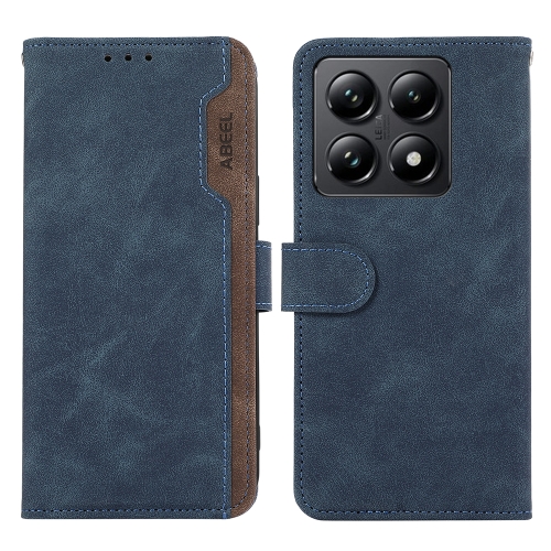 

For Xiaomi 14T ABEEL Color Block Magnetic RFID Leather Phone Case(Blue-Brown)