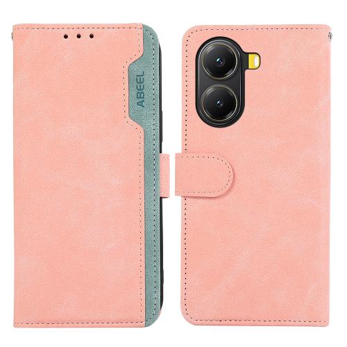 

For Xiaomi Poco X7 Pro ABEEL Color Block Magnetic RFID Leather Phone Case(Pink-Cyan)