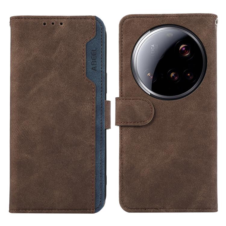 

For Xiaomi 15 Ultra ABEEL Color Block Magnetic RFID Leather Phone Case(Brown-Blue)