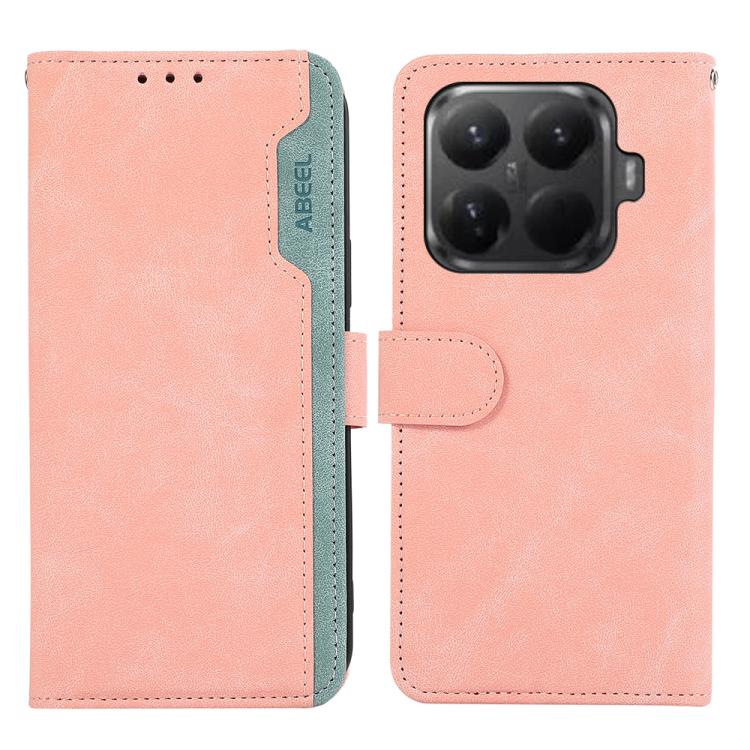 

For Xiaomi 15T Pro 5G ABEEL Color Block Magnetic RFID Leather Phone Case(Pink-Cyan)
