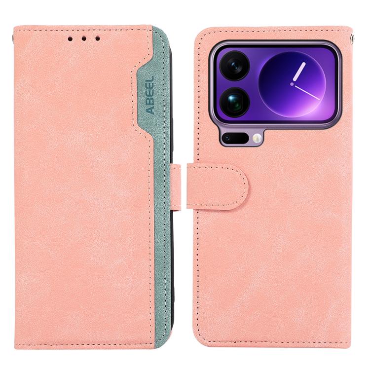 

For Xiaomi 17 Pro Max ABEEL Color Block Magnetic RFID Leather Phone Case(Pink-Cyan)